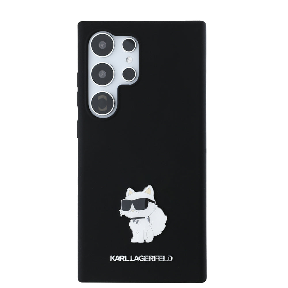 Deksel for Samsung Galaxy S24 Ultra S928, Karl Lagerfeld, Silicone Choupette Metal, Svart