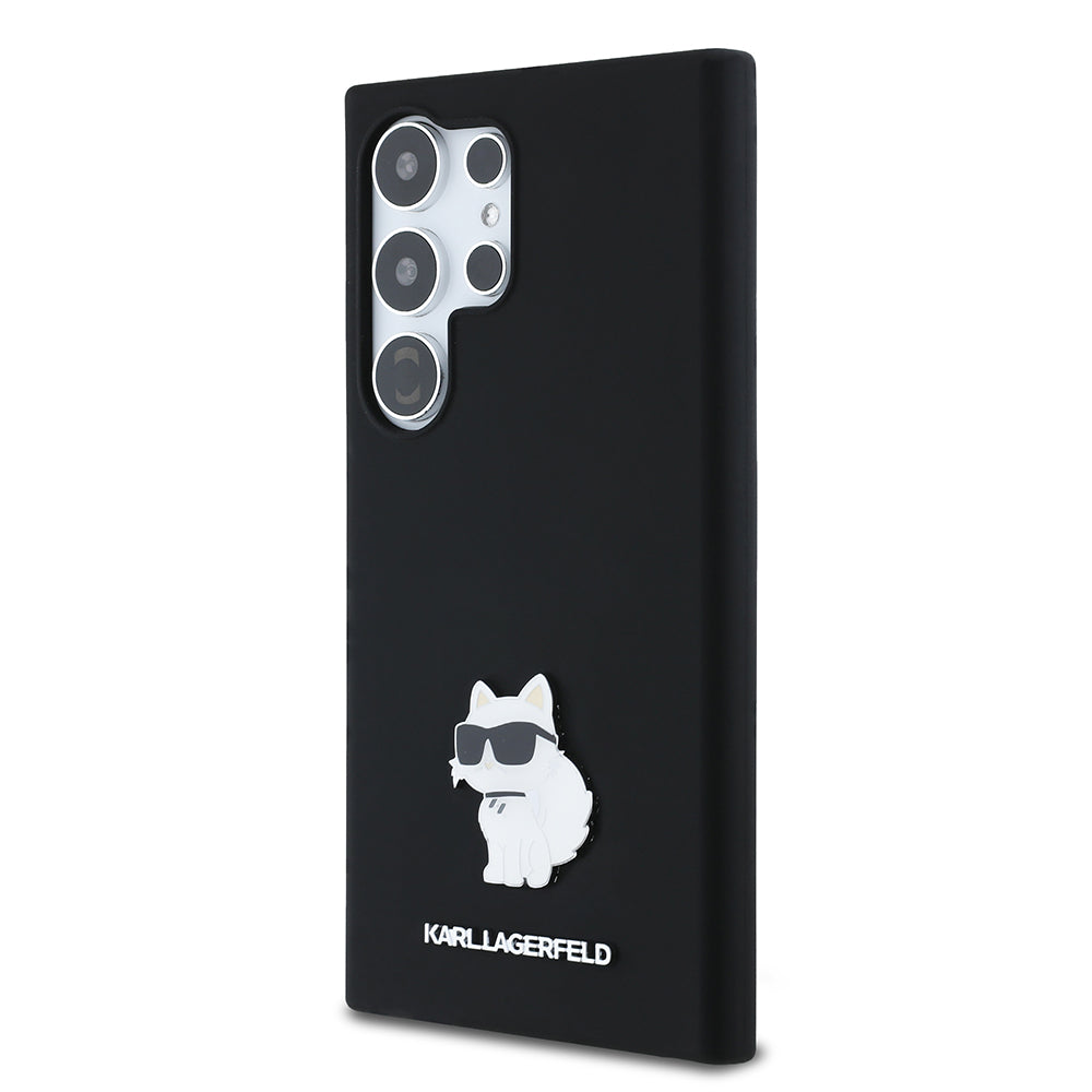 Deksel for Samsung Galaxy S24 Ultra S928, Karl Lagerfeld, Silicone Choupette Metal, Svart