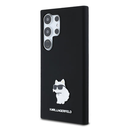 Deksel for Samsung Galaxy S24 Ultra S928, Karl Lagerfeld, Silicone Choupette Metal, Svart