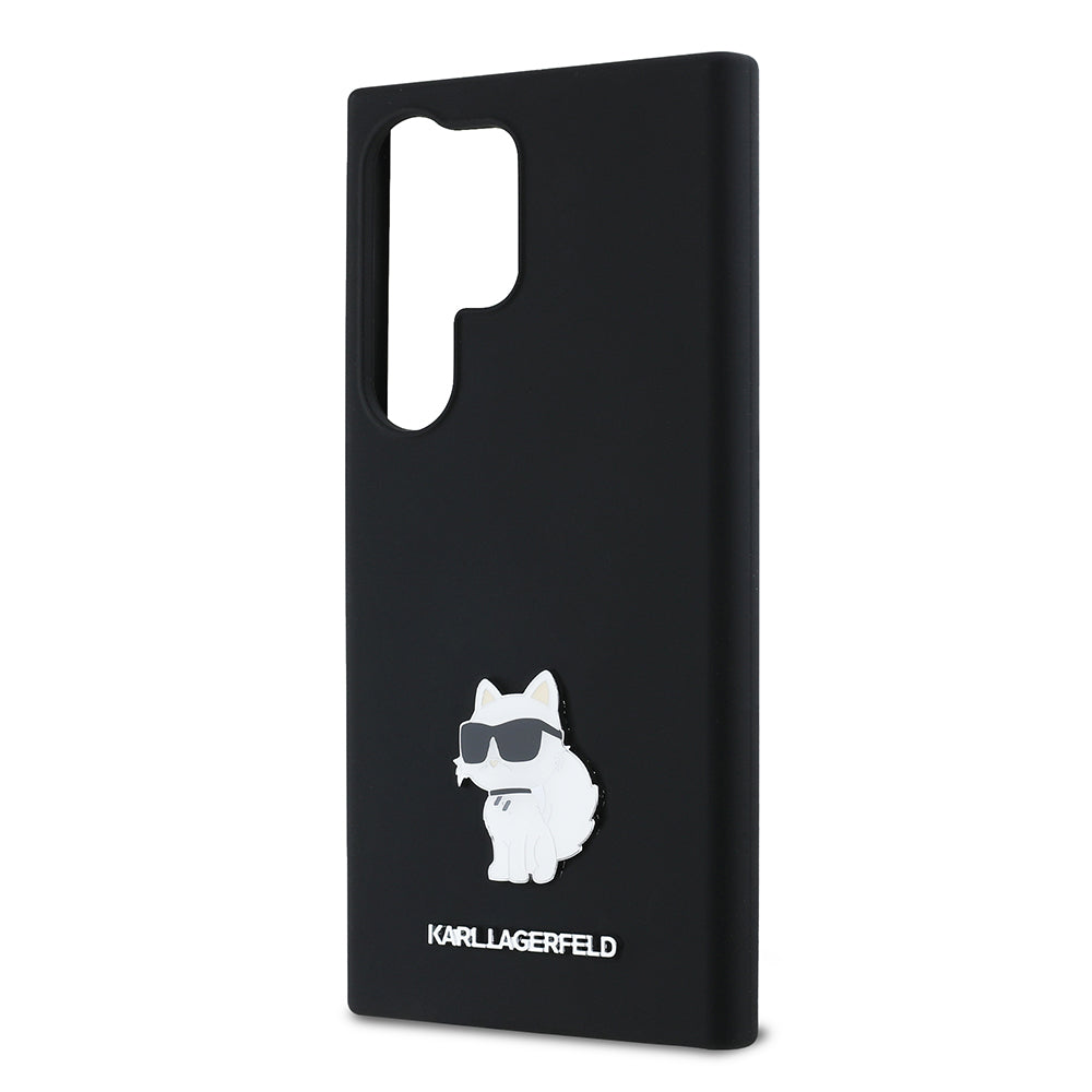 Deksel for Samsung Galaxy S24 Ultra S928, Karl Lagerfeld, Silicone Choupette Metal, Svart