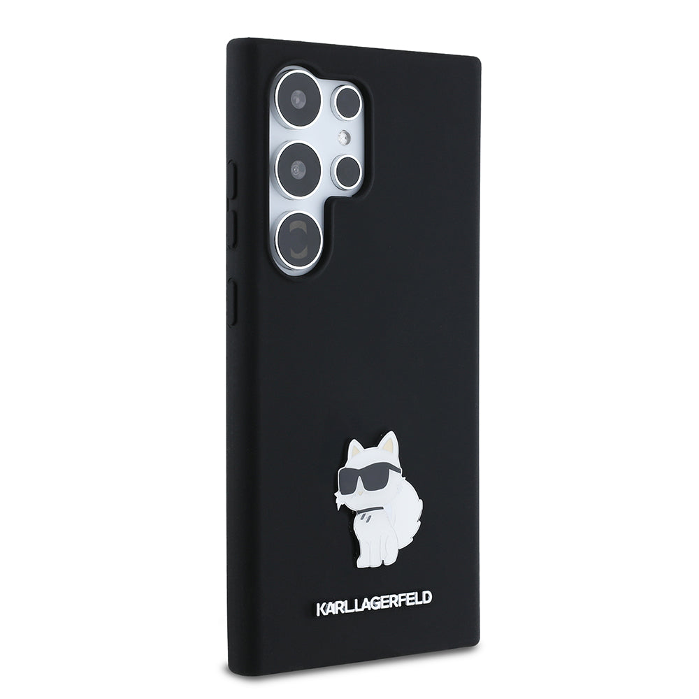 Deksel for Samsung Galaxy S24 Ultra S928, Karl Lagerfeld, Silicone Choupette Metal, Svart