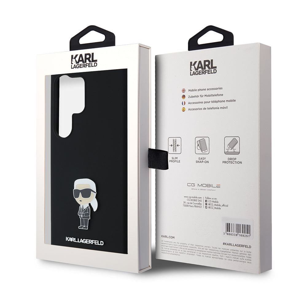 Deksel for Samsung Galaxy S24 Ultra S928, Karl Lagerfeld, Silicone Ikonik Karl, Svart