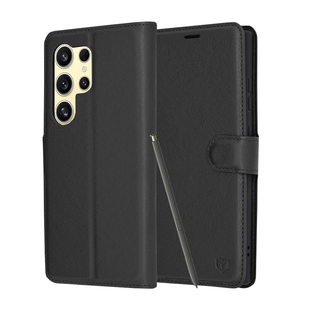 Deksel for Samsung Galaxy S24 Ultra S928, Techsuit, Leather Folio, Svart
