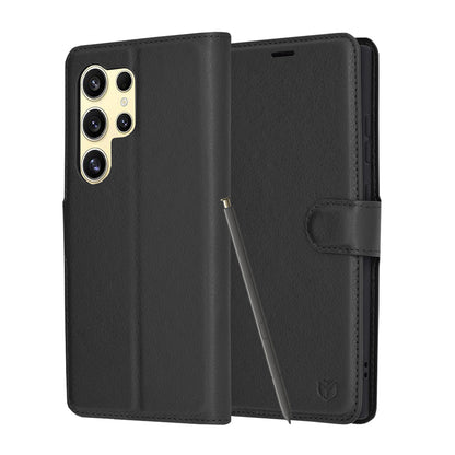 Deksel for Samsung Galaxy S24 Ultra S928, Techsuit, Leather Folio, Svart