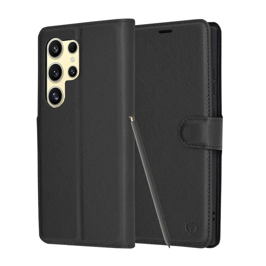 Deksel for Samsung Galaxy S24 Ultra S928, Techsuit, Leather Folio, Svart