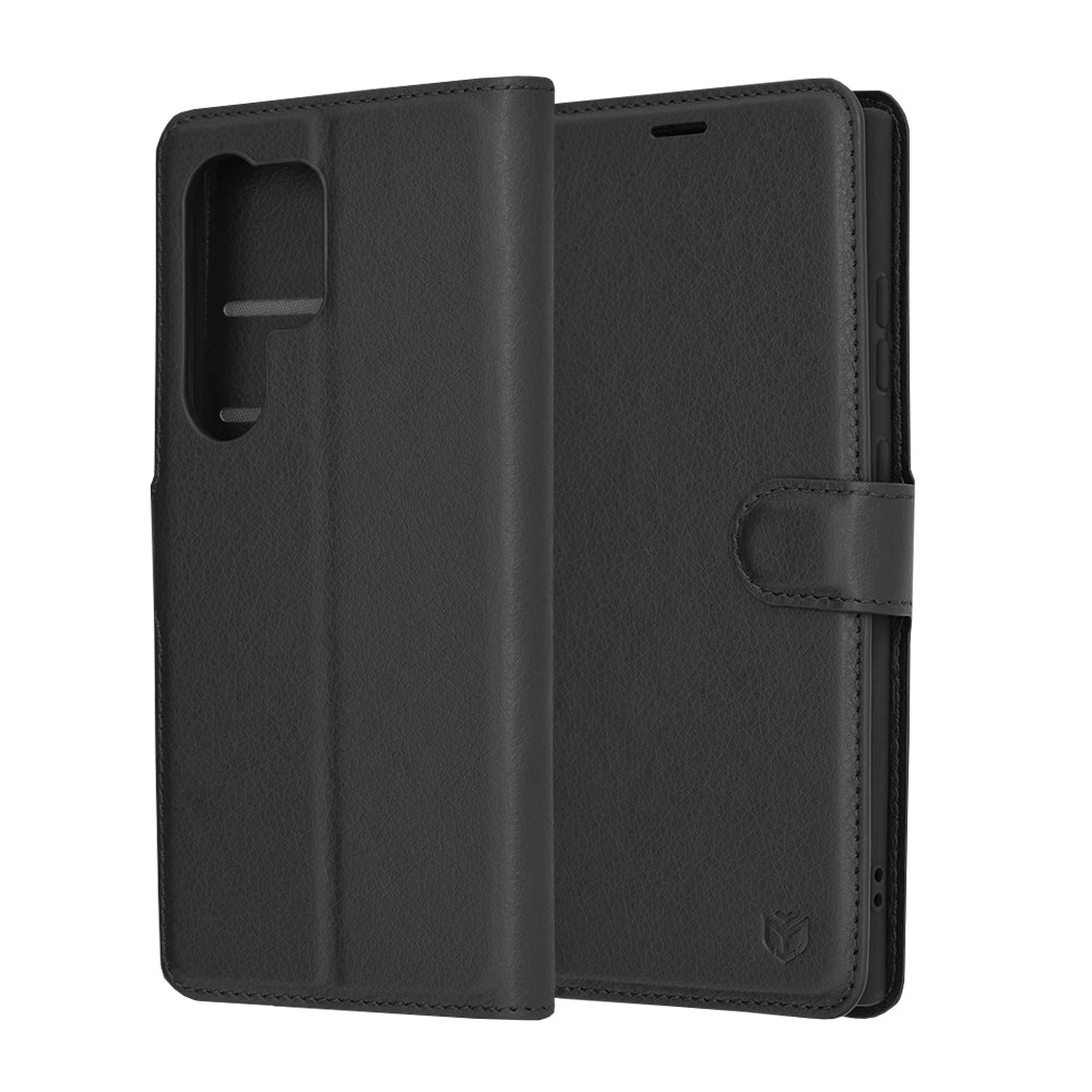 Deksel for Samsung Galaxy S24 Ultra S928, Techsuit, Leather Folio, Svart