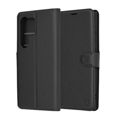 Deksel for Samsung Galaxy S24 Ultra S928, Techsuit, Leather Folio, Svart
