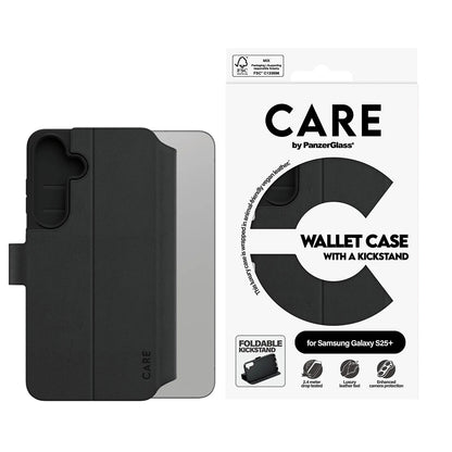 Deksel for Samsung Galaxy S25+ S936, PanzerGlass, Care Feature Kickstand Wallet, Svart