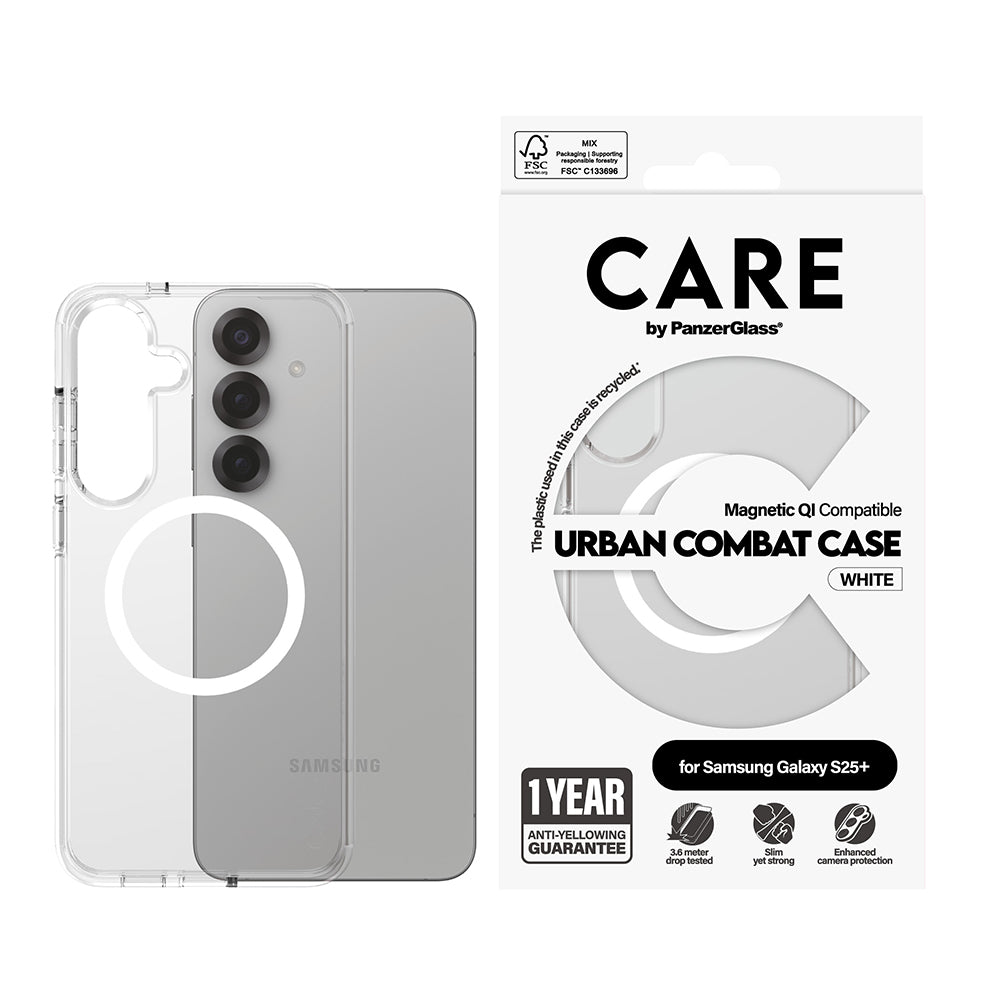 Deksel for Samsung Galaxy S25+ S936, PanzerGlass, Care Urban Combat, Transparent Hvit