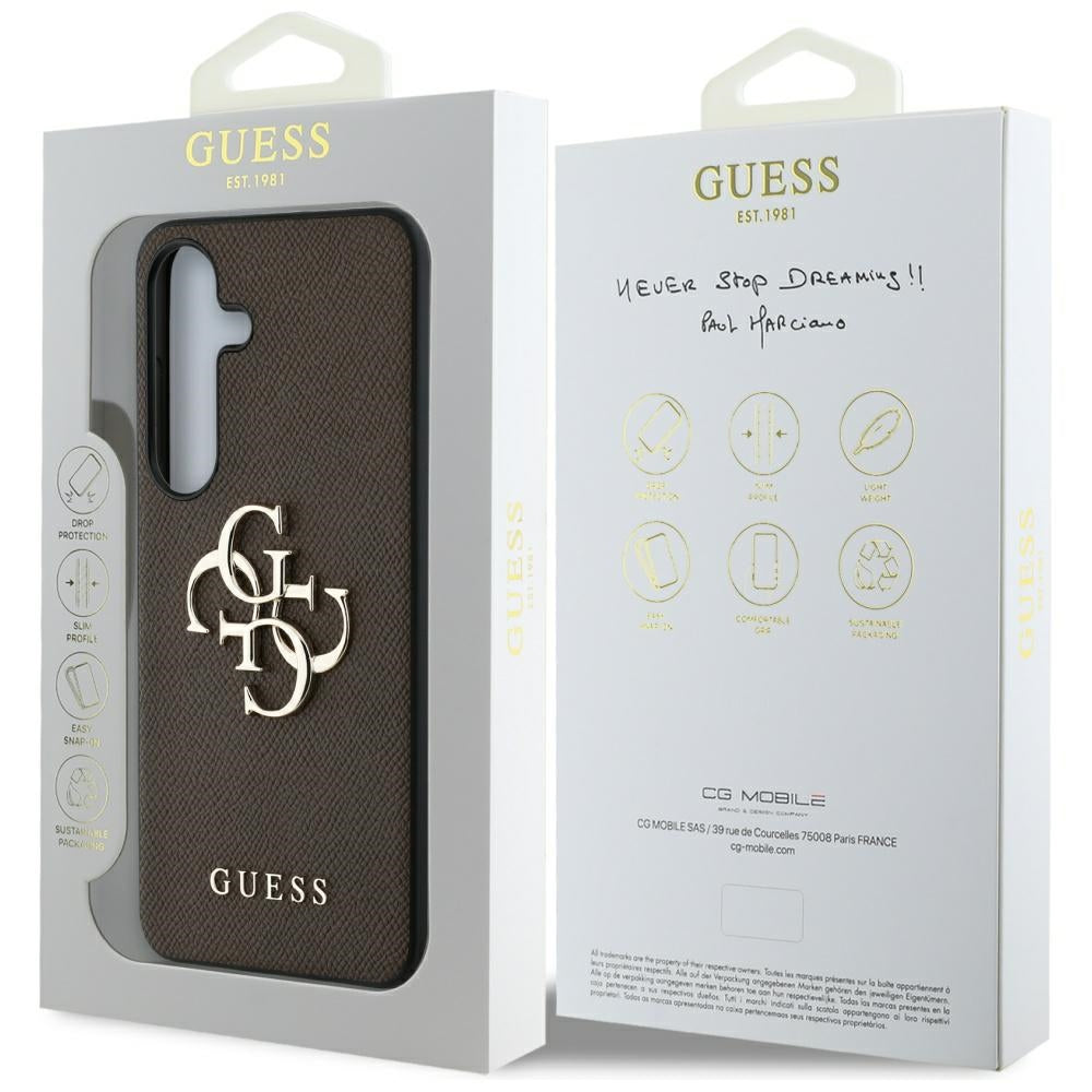 Deksel for Samsung Galaxy S25 S931, Guess, 4G Grained Big and Classic Logo, Brun