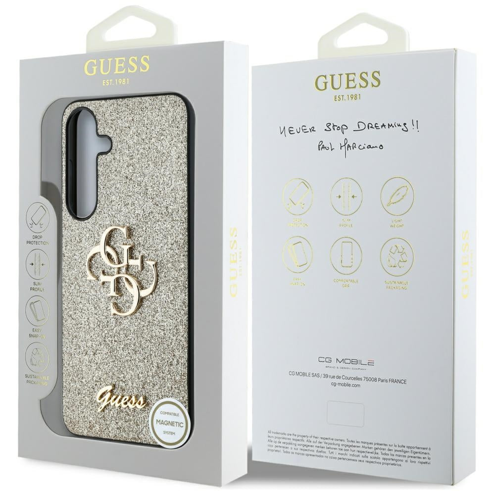 Deksel for Samsung Galaxy S25 S931, Guess, Glitter Big 4G Script, Gull