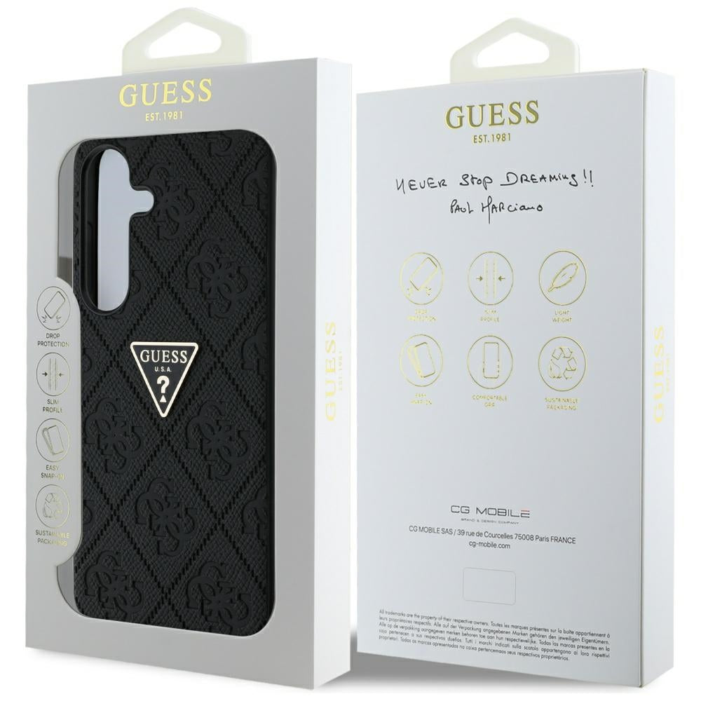 Deksel for Samsung Galaxy S25 S931, Guess, Grained Hot Stamp 4G Triangle, Svart