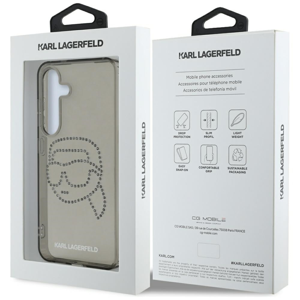 Deksel for Samsung Galaxy S25 S931, Karl Lagerfeld, IML Rhinestones Karl's Head, Svart
