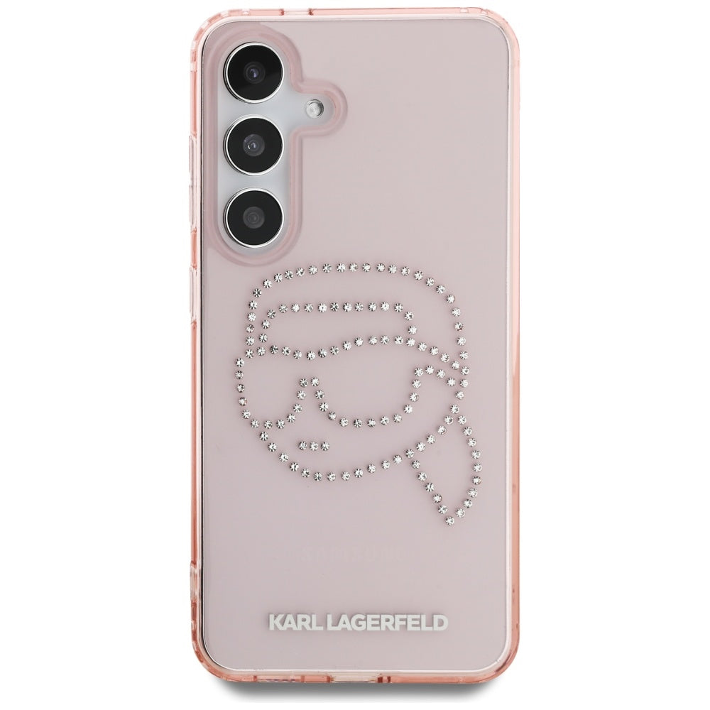 Deksel for Samsung Galaxy S25 S931, Karl Lagerfeld, IML Rhinestones Karl's Head, Rosa