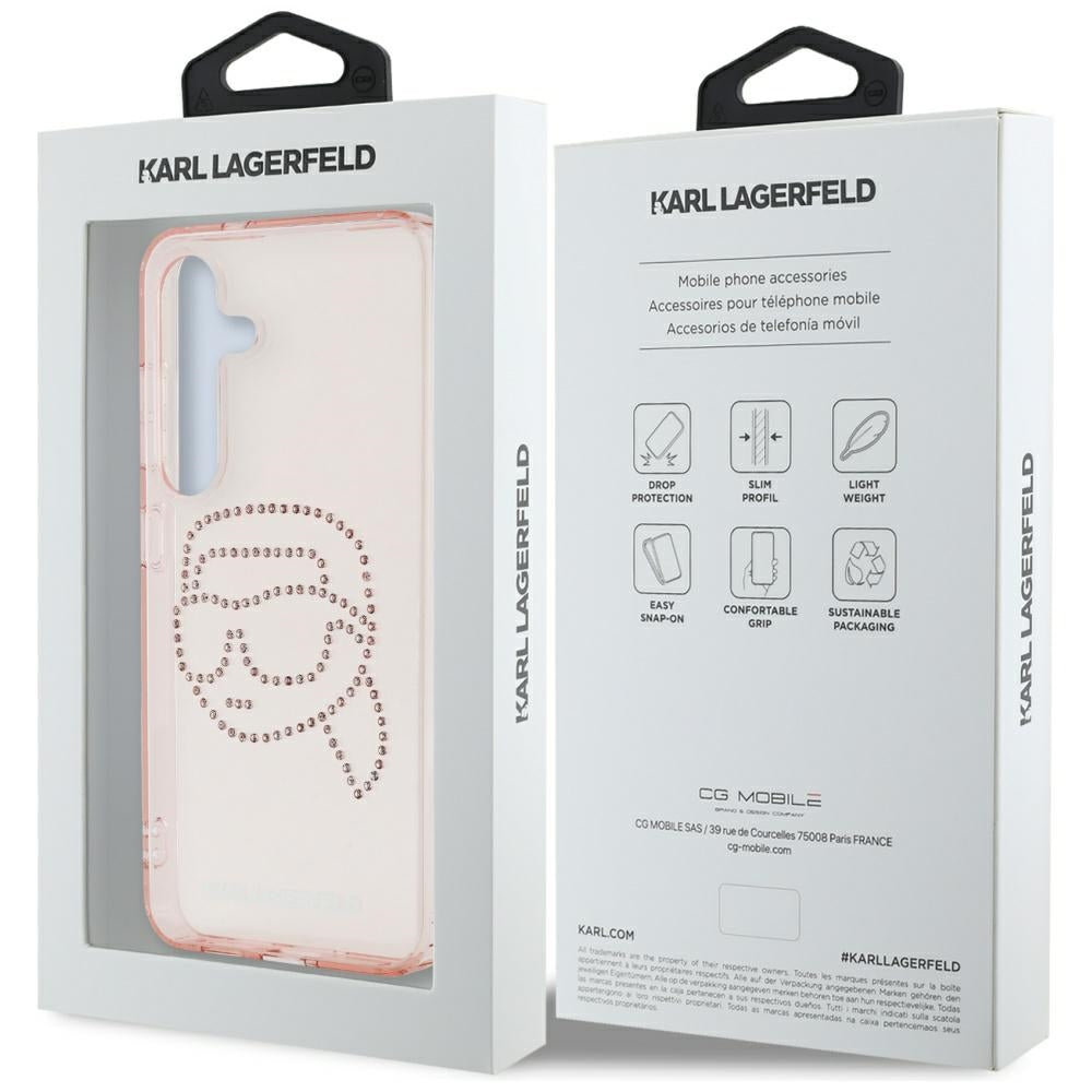 Deksel for Samsung Galaxy S25 S931, Karl Lagerfeld, IML Rhinestones Karl's Head, Rosa