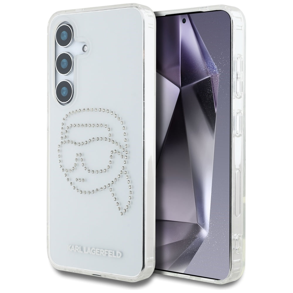 Deksel for Samsung Galaxy S25 S931, Karl Lagerfeld, IML Rhinestones Karl's Head, Gjennomsiktig