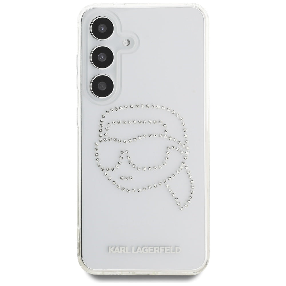 Deksel for Samsung Galaxy S25 S931, Karl Lagerfeld, IML Rhinestones Karl's Head, Gjennomsiktig