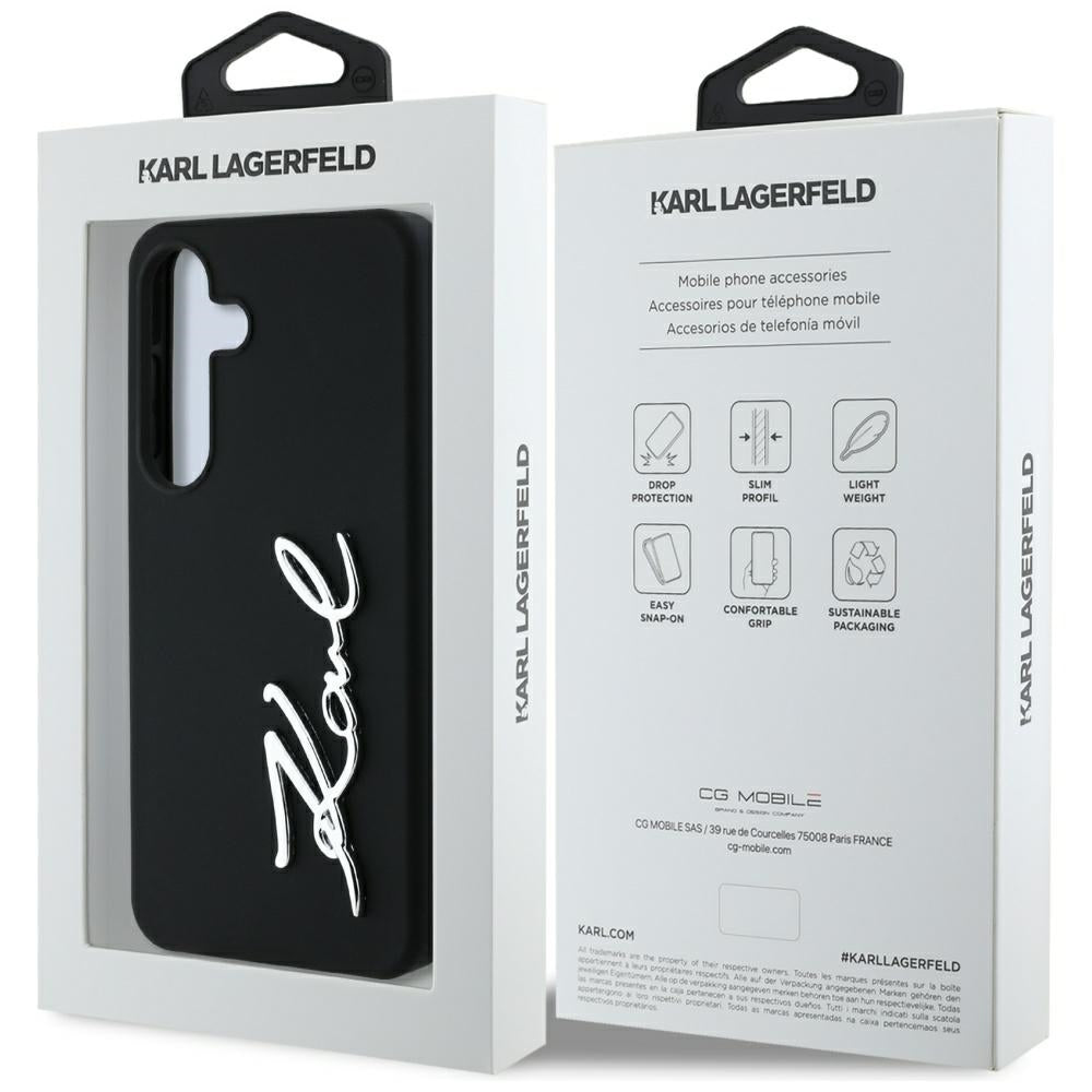 Deksel for Samsung Galaxy S25 S931, Karl Lagerfeld, Silicone Sign Metal Logo, Svart