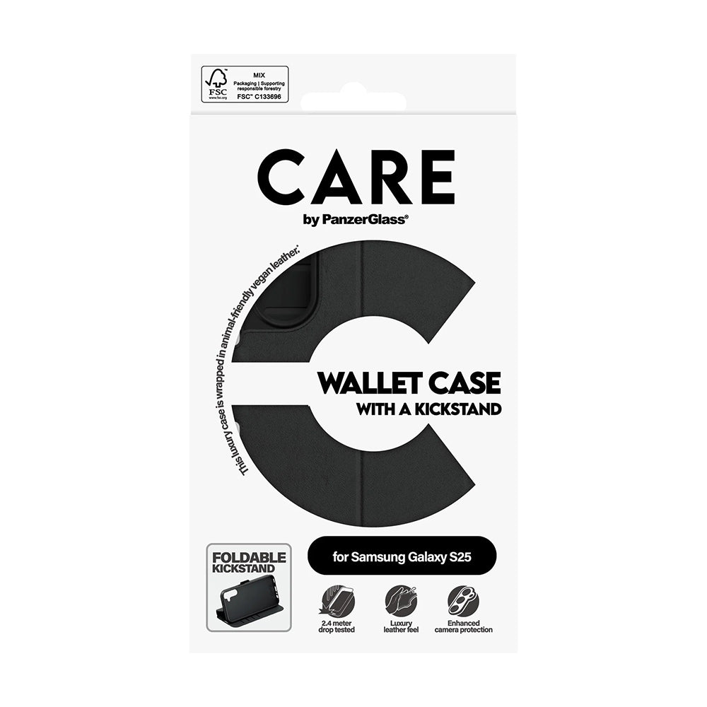 Deksel for Samsung Galaxy S25 S931, PanzerGlass, Care Feature Kickstand Wallet, Svart