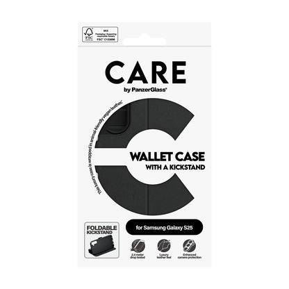 Deksel for Samsung Galaxy S25 S931, PanzerGlass, Care Feature Kickstand Wallet, Svart