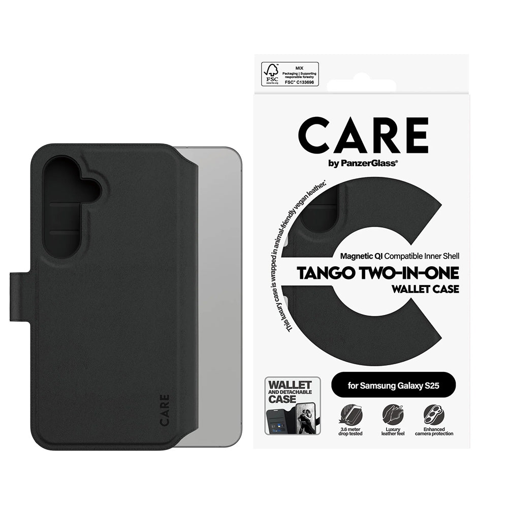Deksel for Samsung Galaxy S25 S931, PanzerGlass, Care Feature Tango Two-in-One, Svart
