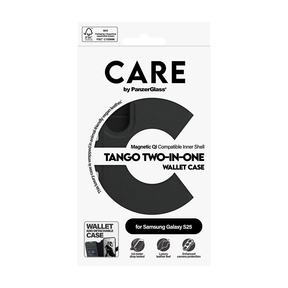 Deksel for Samsung Galaxy S25 S931, PanzerGlass, Care Feature Tango Two-in-One, Svart