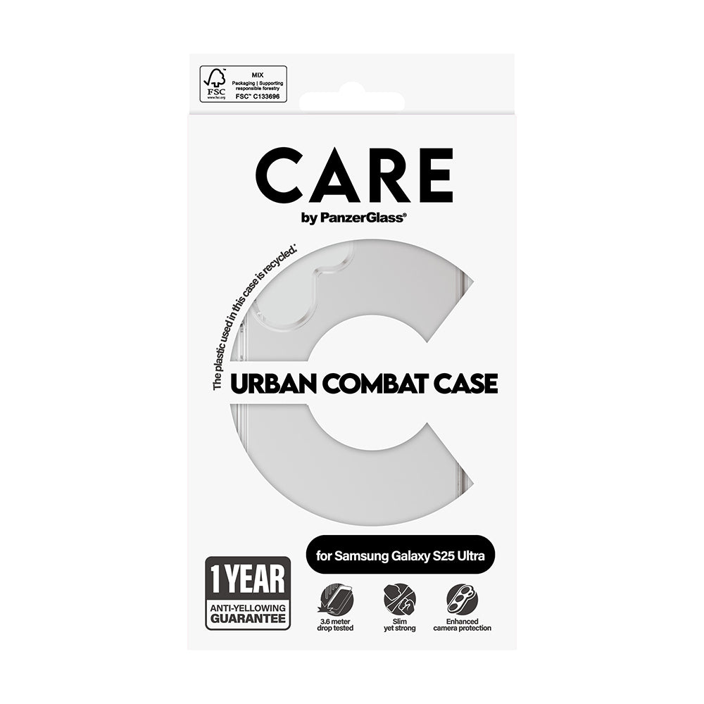 Deksel for Samsung Galaxy S25 S931, PanzerGlass, Care Urban Combat, Gjennomsiktig