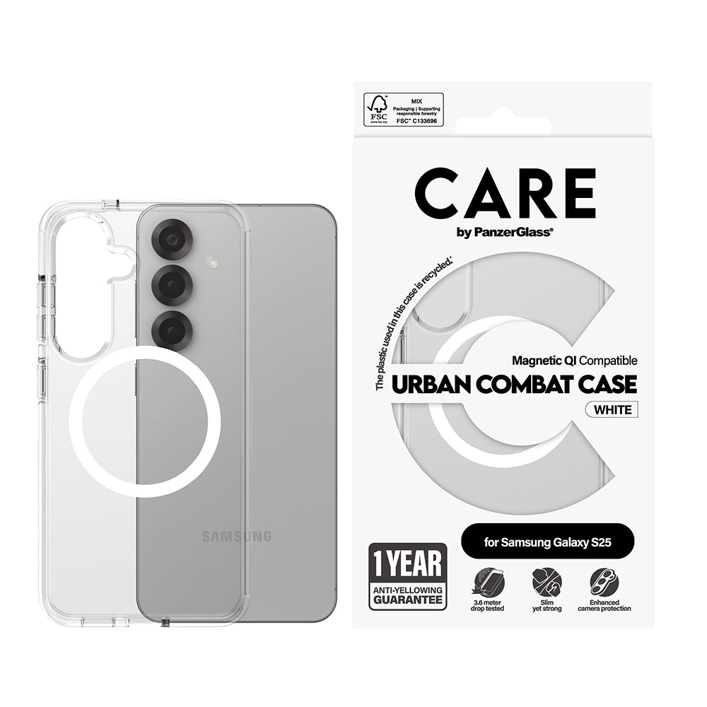 Deksel for Samsung Galaxy S25 S931, PanzerGlass, Care Urban Combat, Transparent Hvit
