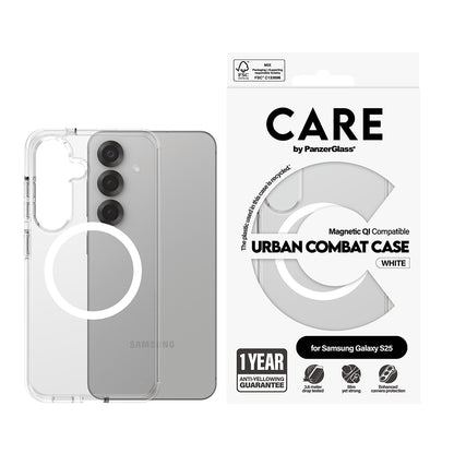 Deksel for Samsung Galaxy S25 S931, PanzerGlass, Care Urban Combat, Transparent Hvit