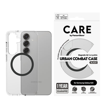Deksel for Samsung Galaxy S25 S931, PanzerGlass, Care Urban Combat, Svart Transparent