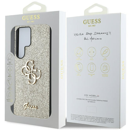 Deksel for Samsung Galaxy S25 Ultra S938, Guess, Glitter Big 4G Script, Gull
