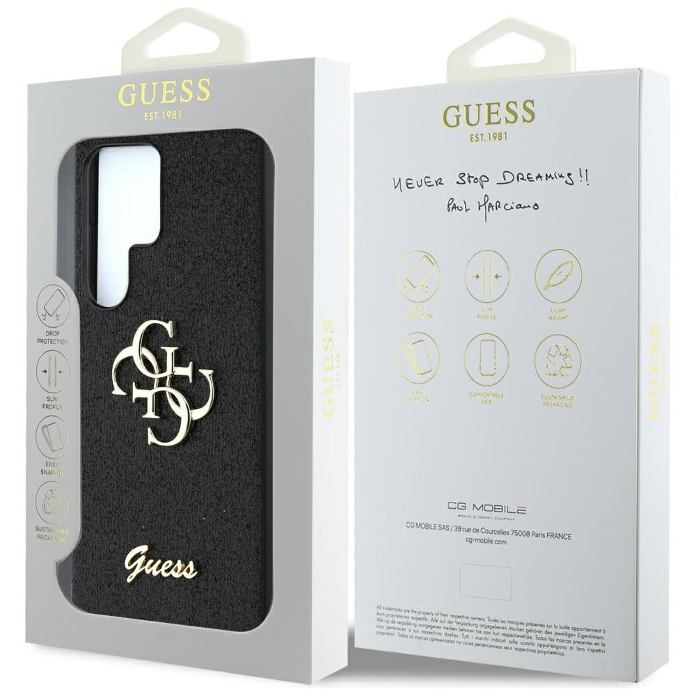 Deksel for Samsung Galaxy S25 Ultra S938, Guess, Glitter Big 4G Script, Svart