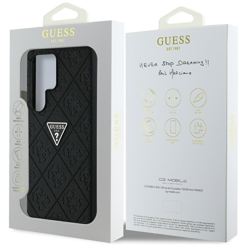 Deksel for Samsung Galaxy S25 Ultra S938, Guess, Grained Hot Stamp 4G Triangle, Svart
