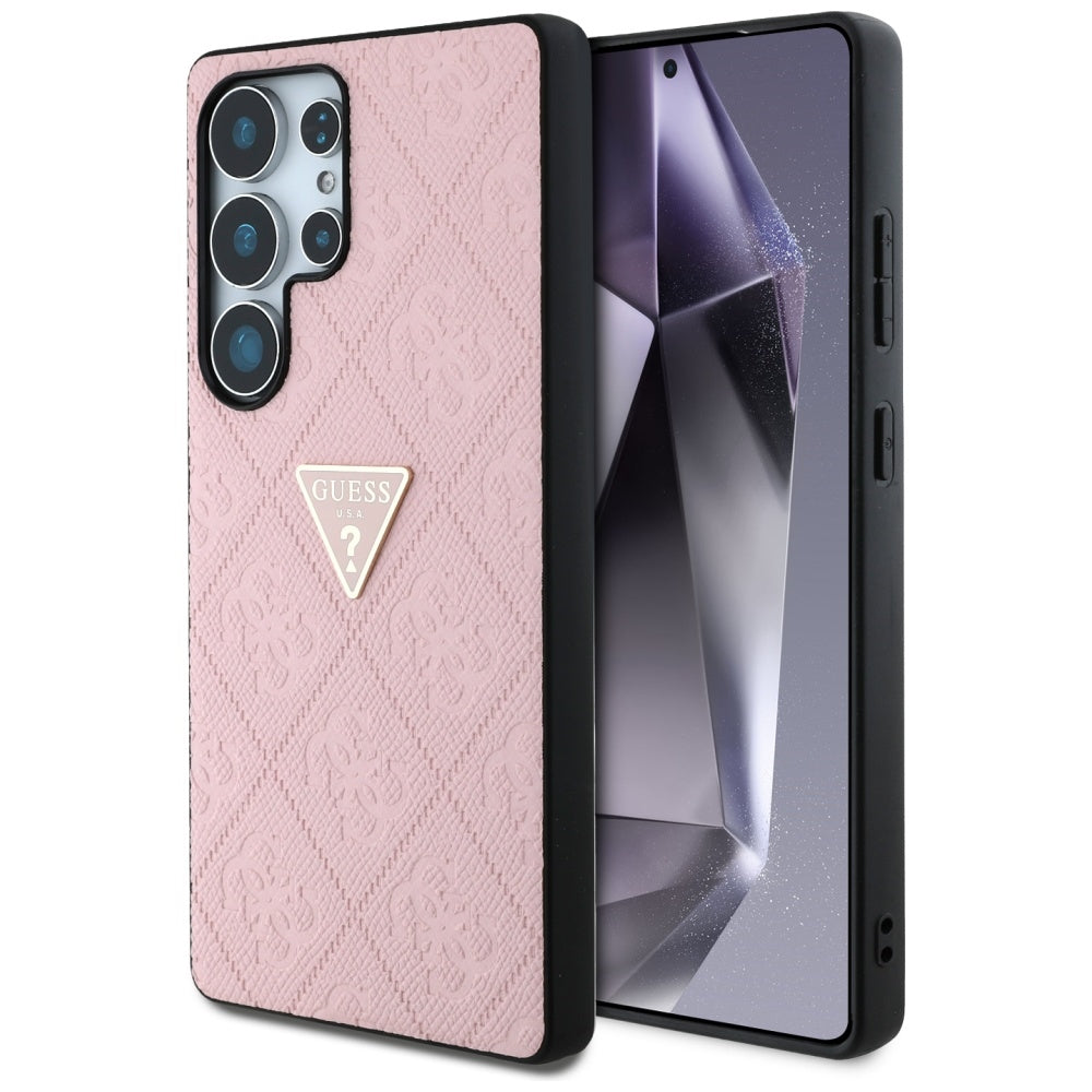 Deksel for Samsung Galaxy S25 Ultra S938, Guess, Grained Hot Stamp 4G Triangle, Rosa