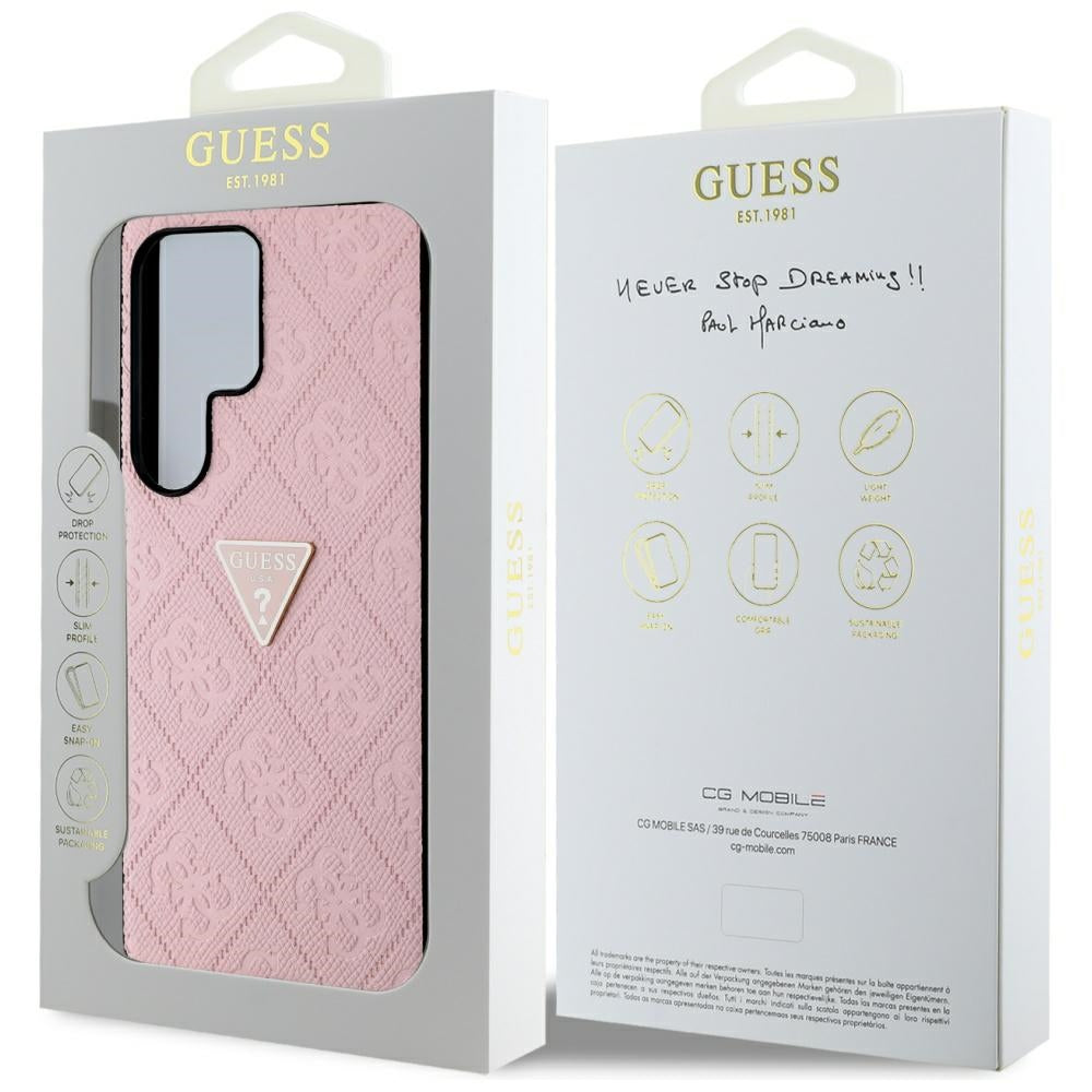 Deksel for Samsung Galaxy S25 Ultra S938, Guess, Grained Hot Stamp 4G Triangle, Rosa