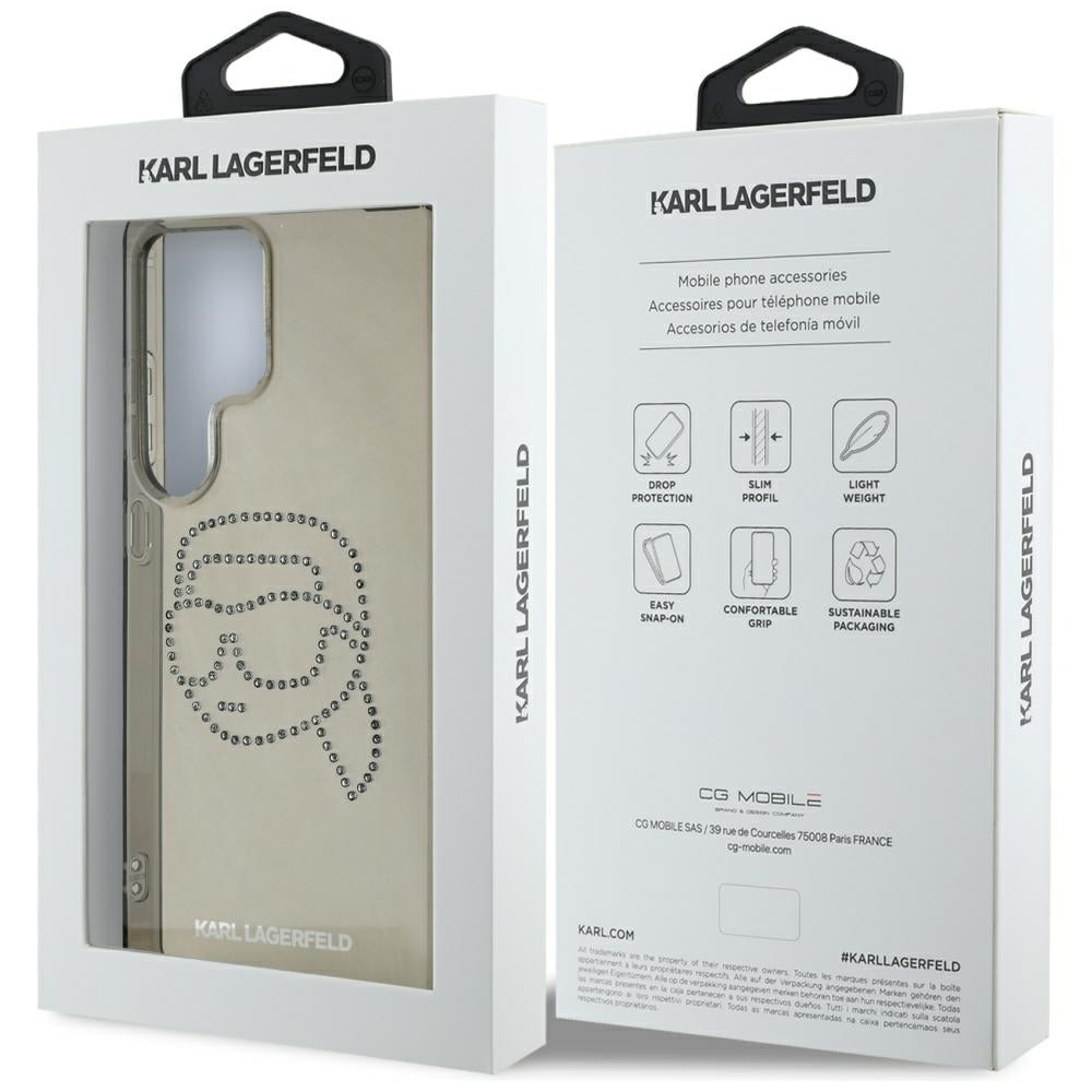 Deksel for Samsung Galaxy S25 Ultra S938, Karl Lagerfeld, IML Rhinestones Karl's Head, Svart