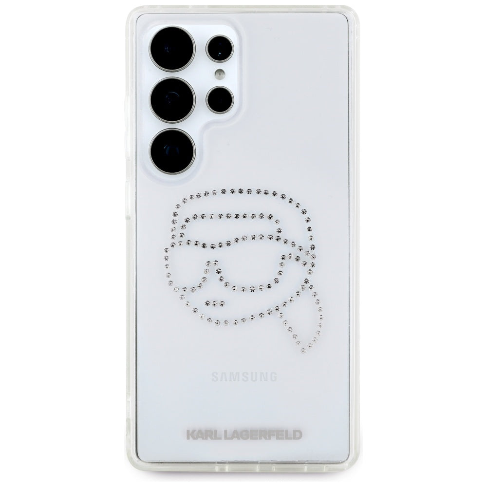 Deksel for Samsung Galaxy S25 Ultra S938, Karl Lagerfeld, IML Rhinestones Karl's Head, Gjennomsiktig