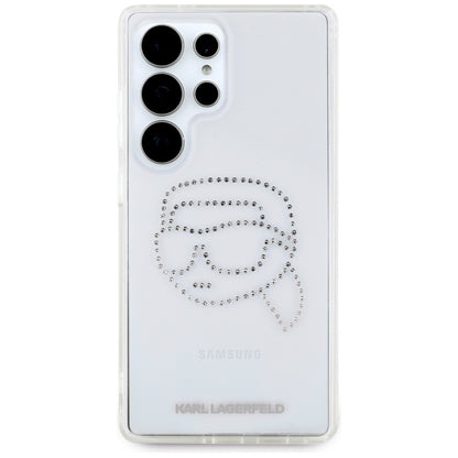Deksel for Samsung Galaxy S25 Ultra S938, Karl Lagerfeld, IML Rhinestones Karl's Head, Gjennomsiktig