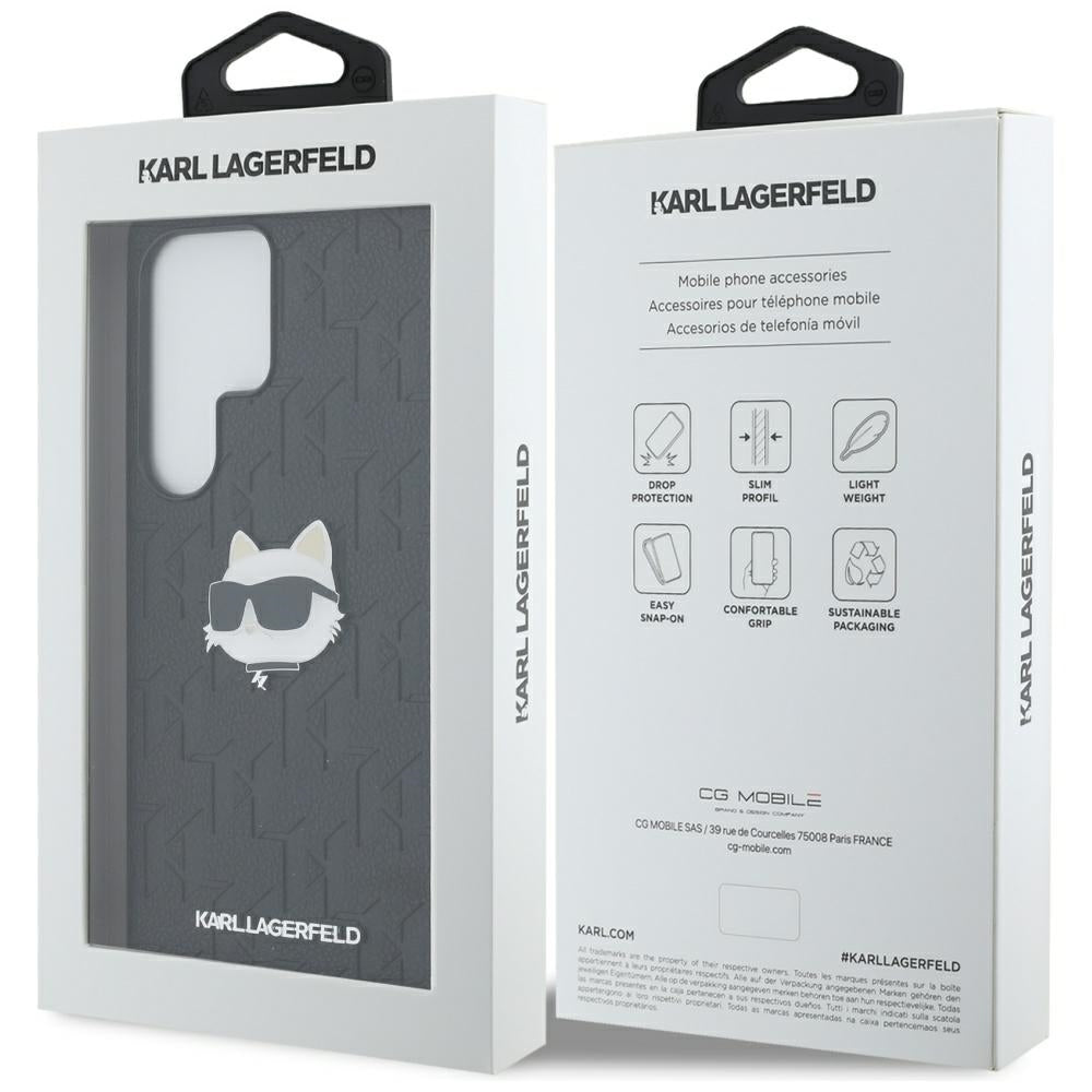 Deksel for Samsung Galaxy S25 Ultra S938, Karl Lagerfeld, Monogram Choupette's Head, Svart
