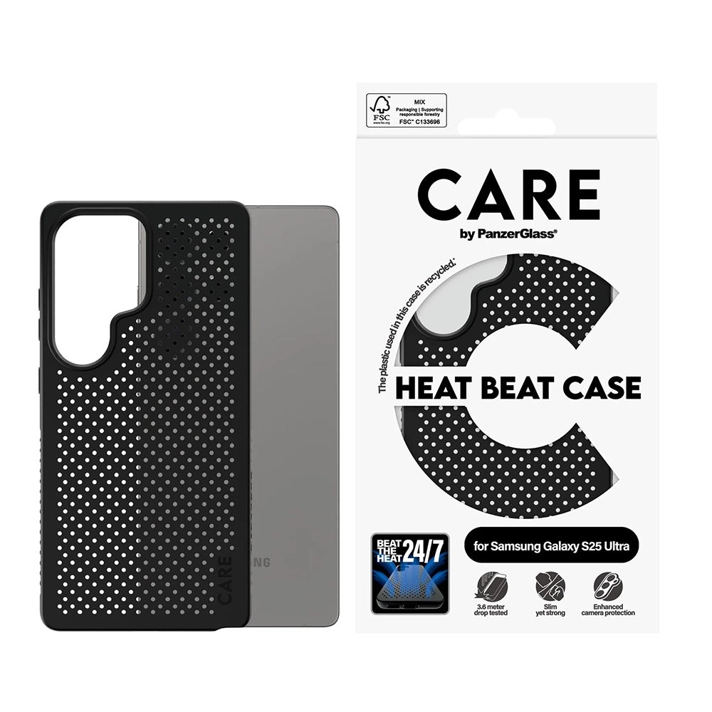 Deksel for Samsung Galaxy S25 Ultra S938, PanzerGlass, Care Feature Heat Beat, Svart