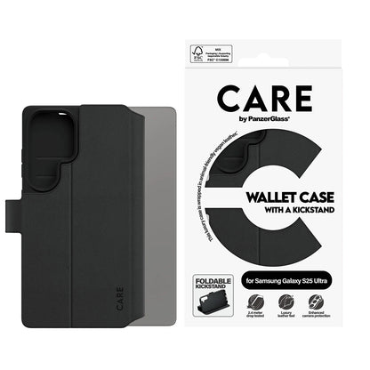 Deksel for Samsung Galaxy S25 Ultra S938, PanzerGlass, Care Feature Kickstand Wallet, Svart