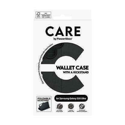 Deksel for Samsung Galaxy S25 Ultra S938, PanzerGlass, Care Feature Kickstand Wallet, Svart