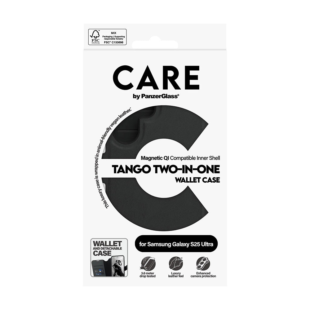 Deksel for Samsung Galaxy S25 Ultra S938, PanzerGlass, Care Feature Tango Two-in-One, Svart