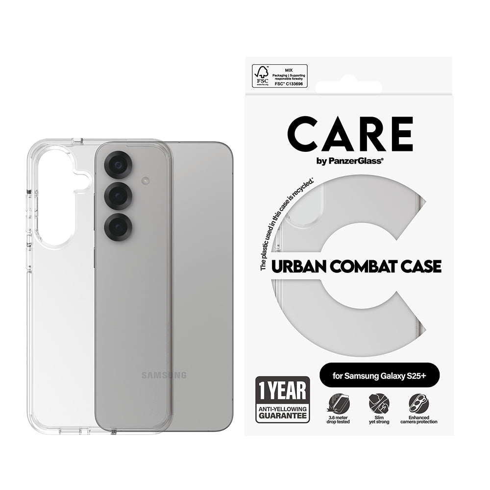 Deksel for Samsung Galaxy S25 Ultra S938, PanzerGlass, Care Urban Combat, Gjennomsiktig