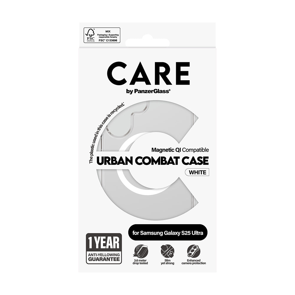 Deksel for Samsung Galaxy S25 Ultra S938, PanzerGlass, Care Urban Combat, Transparent Hvit