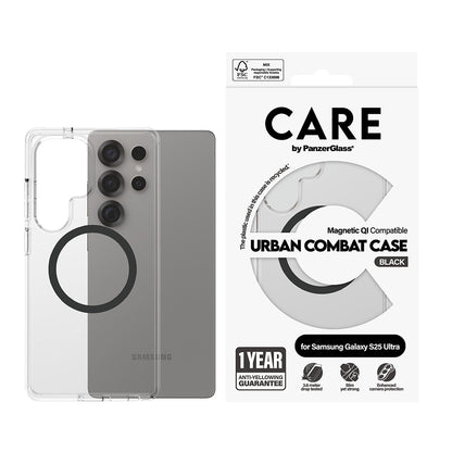Deksel for Samsung Galaxy S25 Ultra S938, PanzerGlass, Care Urban Combat, Svart Gjennomsiktig