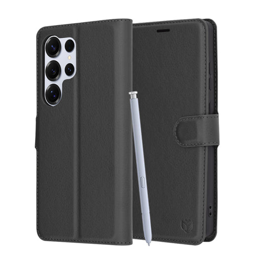 Deksel for Samsung Galaxy S25 Ultra S938, Techsuit, Leather Folio, Svart