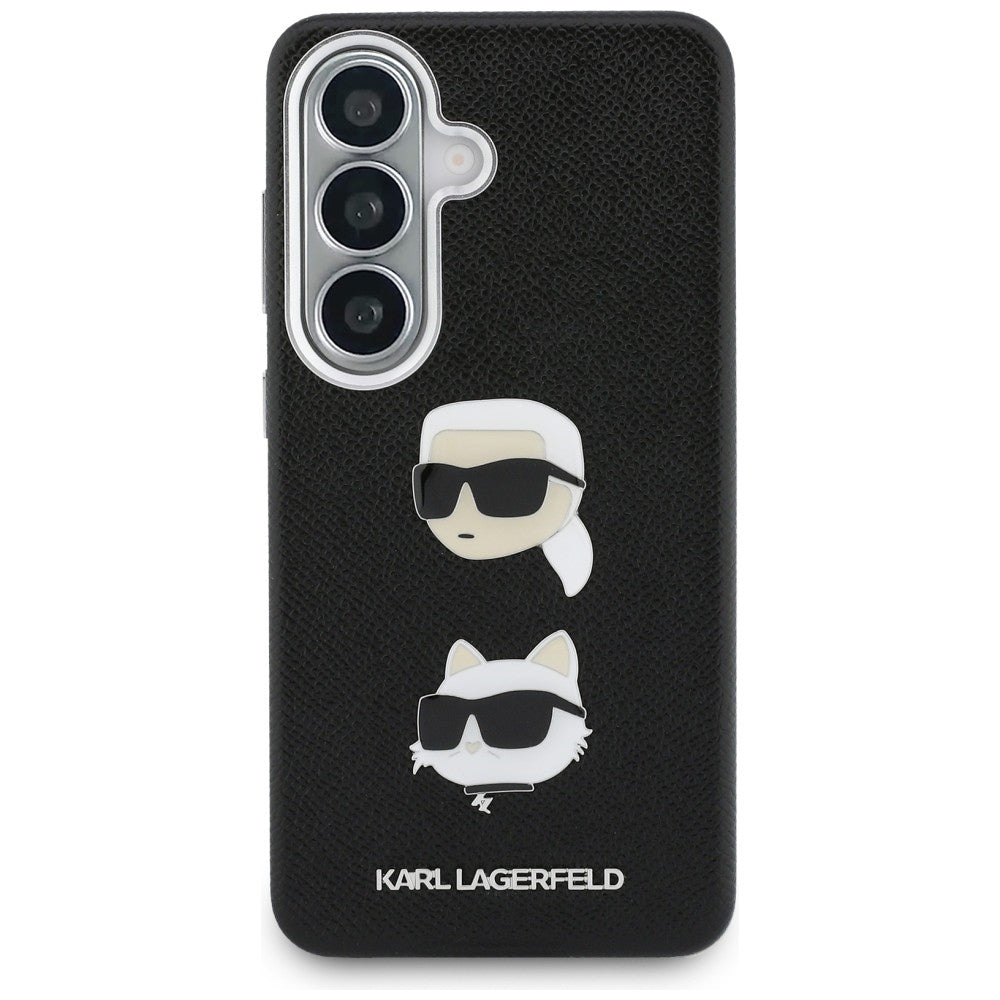 Deksel for Samsung Galaxy S26 Plus S947, Karl Lagerfeld, Saffiano Karl & Choupette's Head Pin, Svart