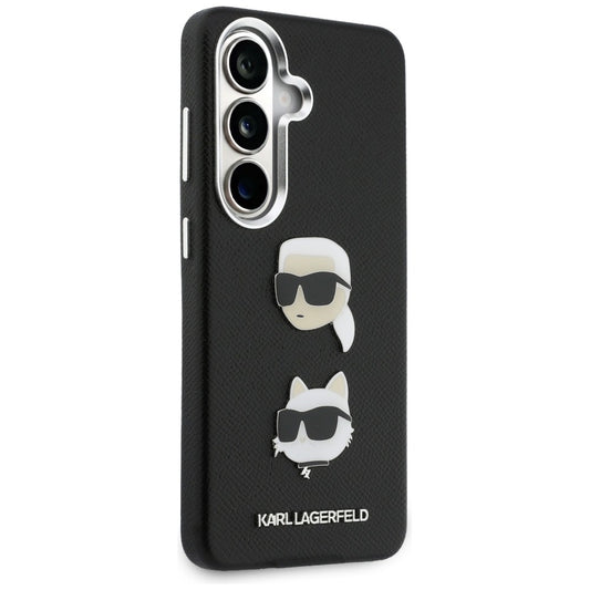 Deksel for Samsung Galaxy S26 Plus S947, Karl Lagerfeld, Saffiano Karl & Choupette's Head Pin, Svart