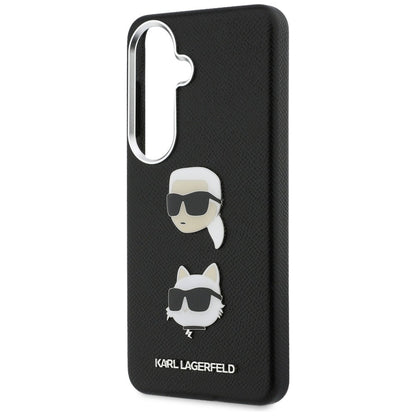 Deksel for Samsung Galaxy S26 Plus S947, Karl Lagerfeld, Saffiano Karl & Choupette's Head Pin, Svart